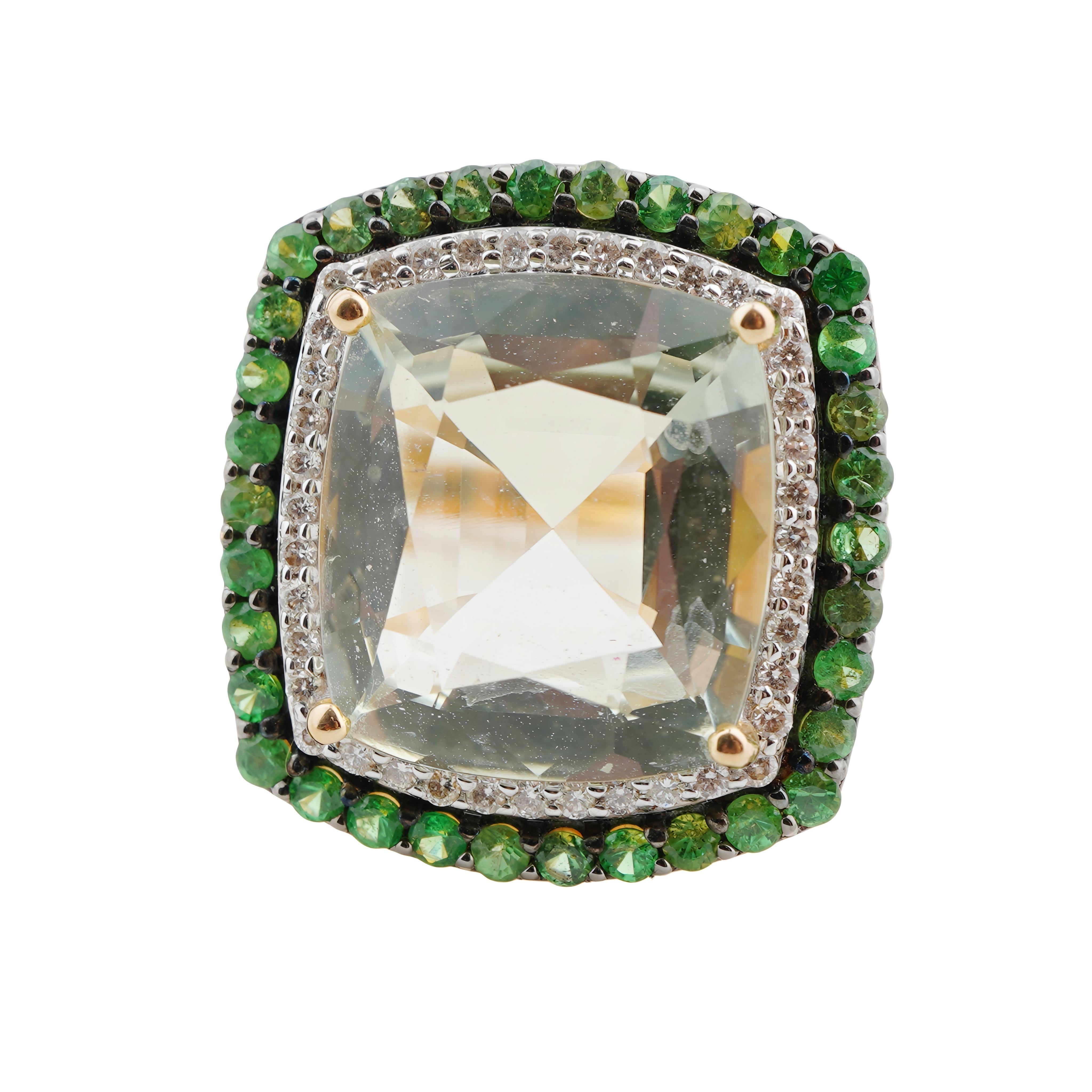 Bague en or 14k avec diamant en améthyste naturelle et savrorite Pour femmes en vente