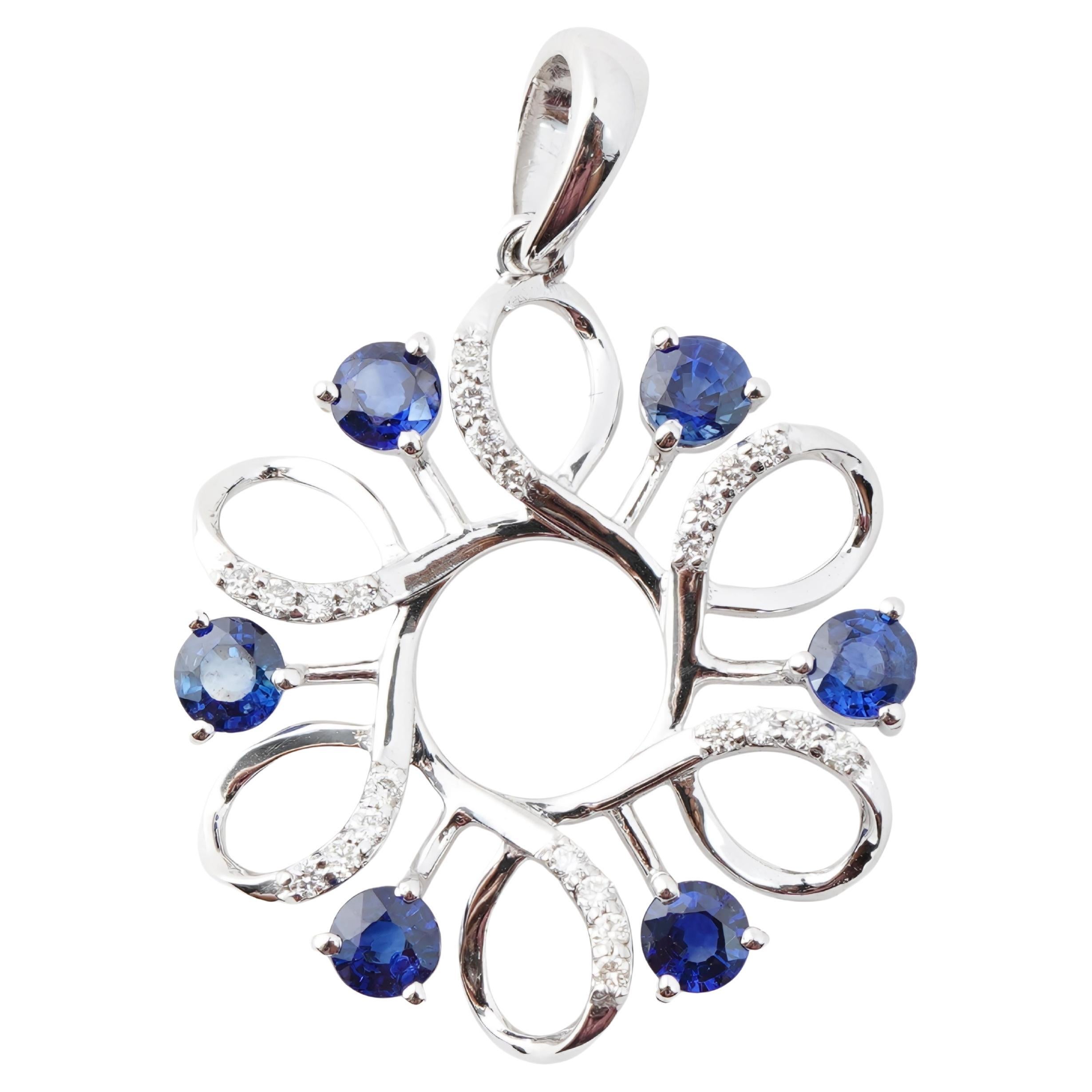 Natürlicher blauer Saphir-Diamant-Anhänger aus 14k Gold