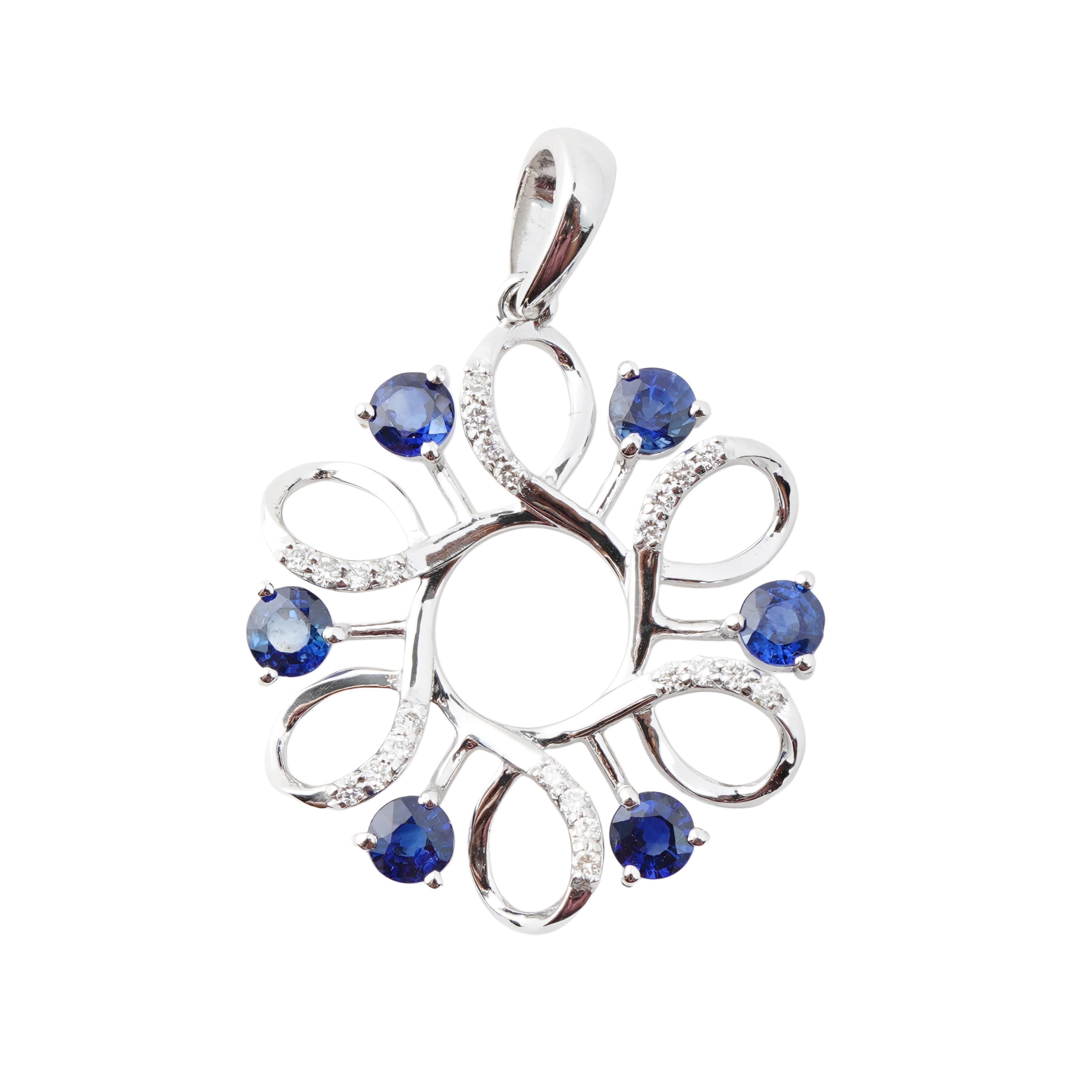 Natürlicher blauer Saphir-Diamant-Anhänger aus 14k Gold (Asscher-Schliff) im Angebot