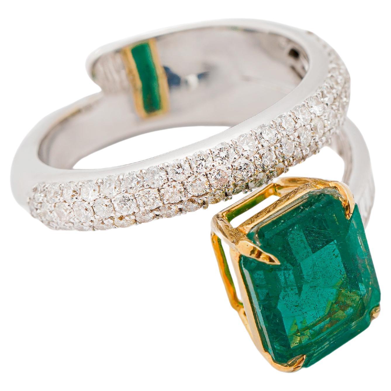 Natürlicher sambischer Smaragd 3,44cts & Diamant 0,93cts Ring in 18k Gold