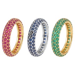 Esmeralda natural multicolor Rubí Zafiro azul 3 anillos
