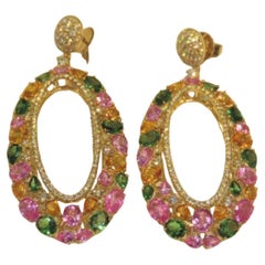 18k Gold Fancy Sapphire and Diamond Stud Earrings, New