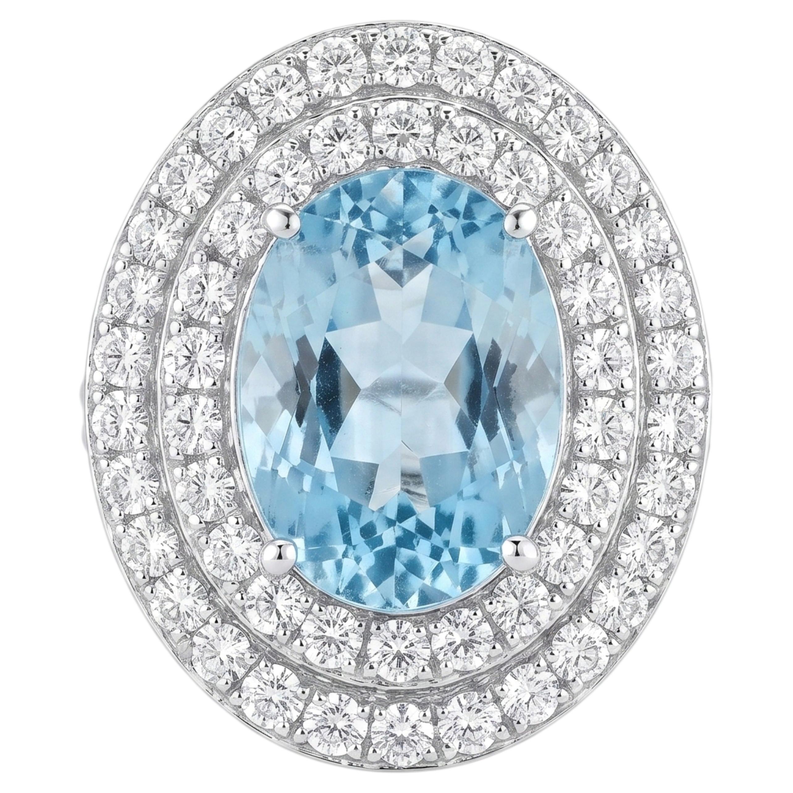 Aquamarine 5.00ct & Diamond 1.65ct Ring in 18K Gold, India, New For Sale