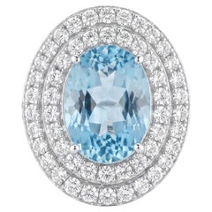 Aquamarine 5.00ct & Diamond 1.65ct Ring in 18K Gold, India, New