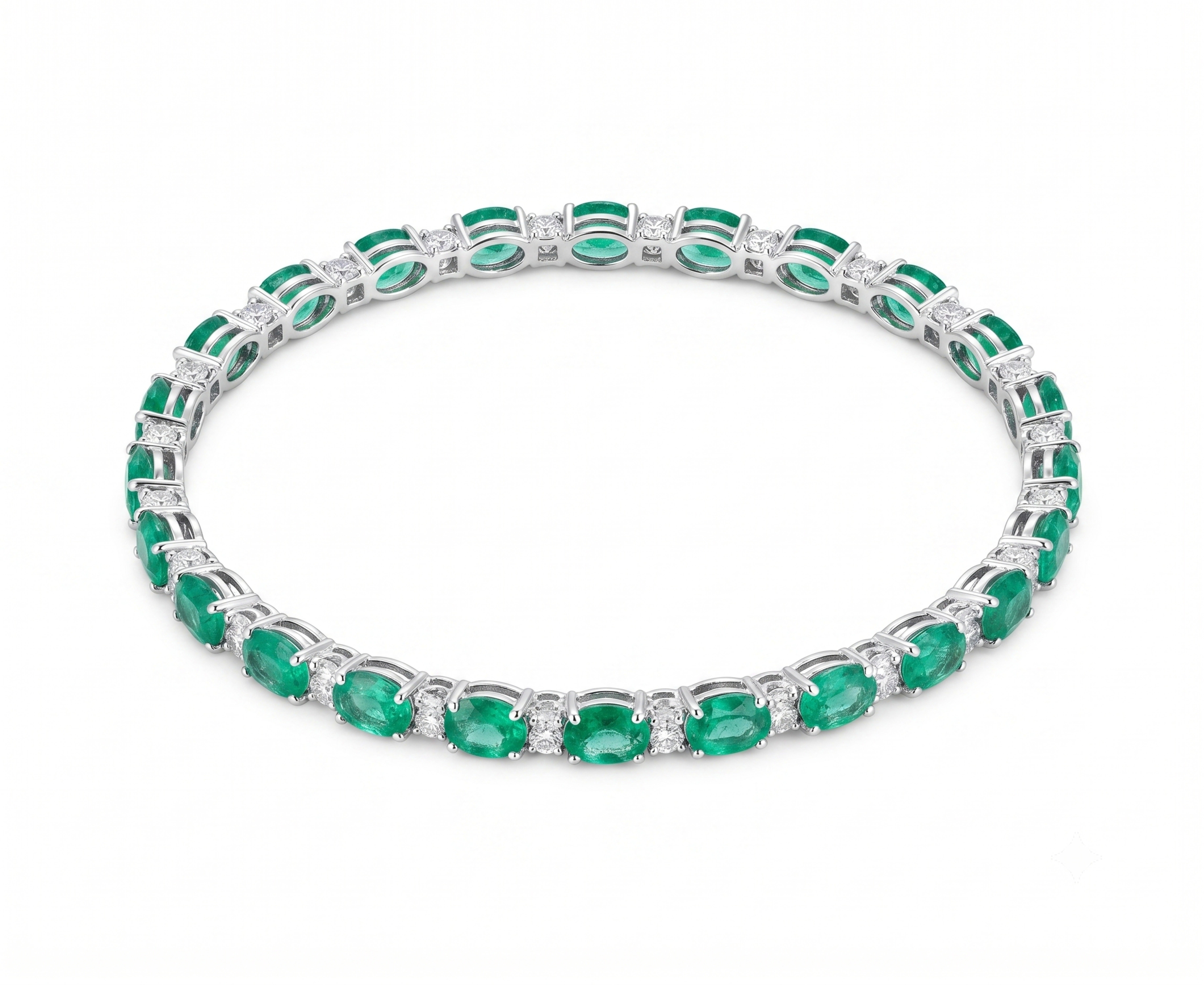 9.56ct Natural Emerald & 0.65ct Diamond Tennis Bracelet in 14K Gold