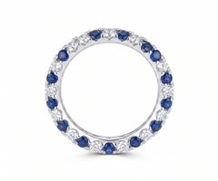 Natural Blue Sapphire and Diamond Band Ring in 14K White Gold, India