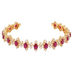 Natural Ruby & 5 Ct Diamond Bangle/Bracelet in 22 Karat Yellow Gold 29.4 Grams