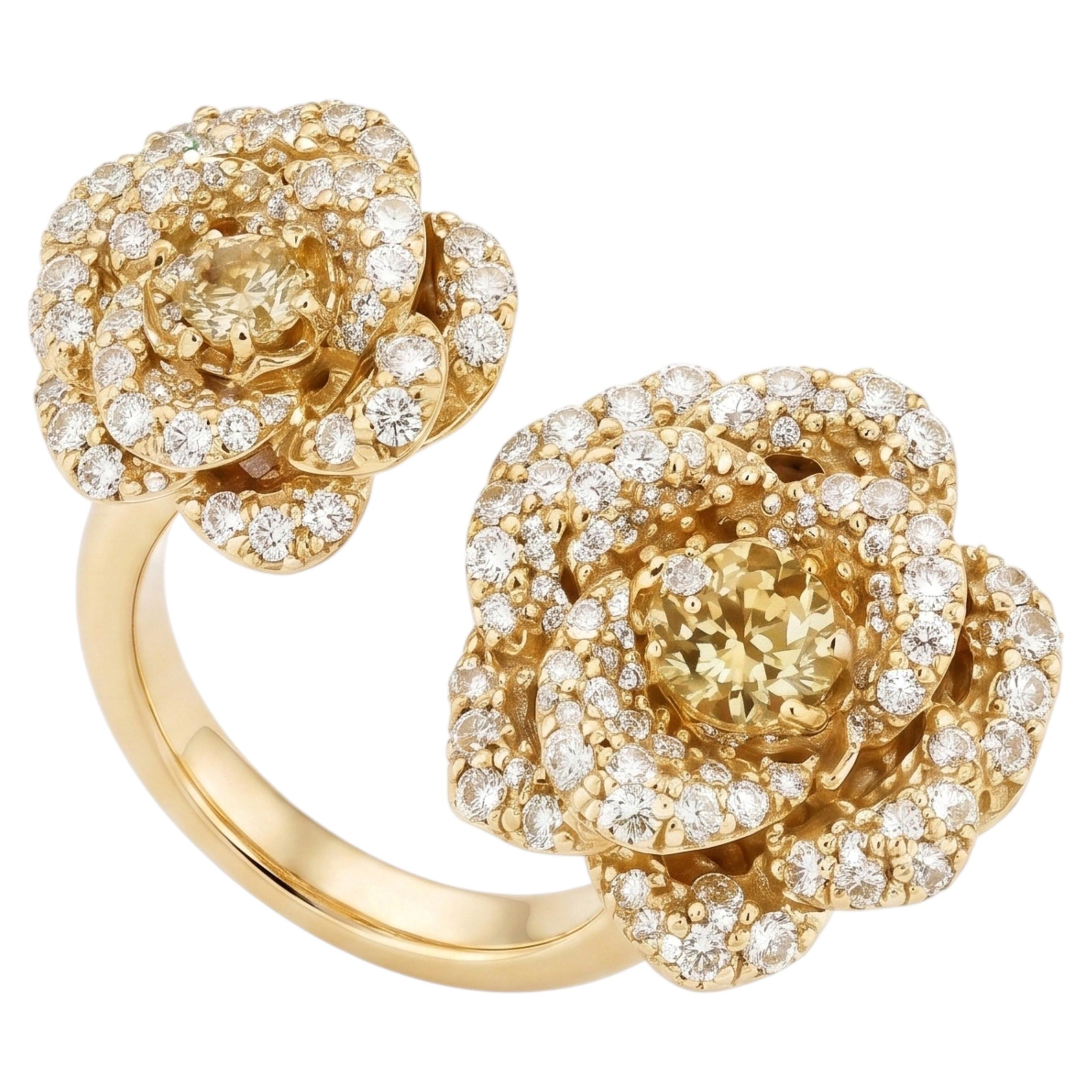 Floral 1.30ct Diamond Ring in 18k Gold For Sale