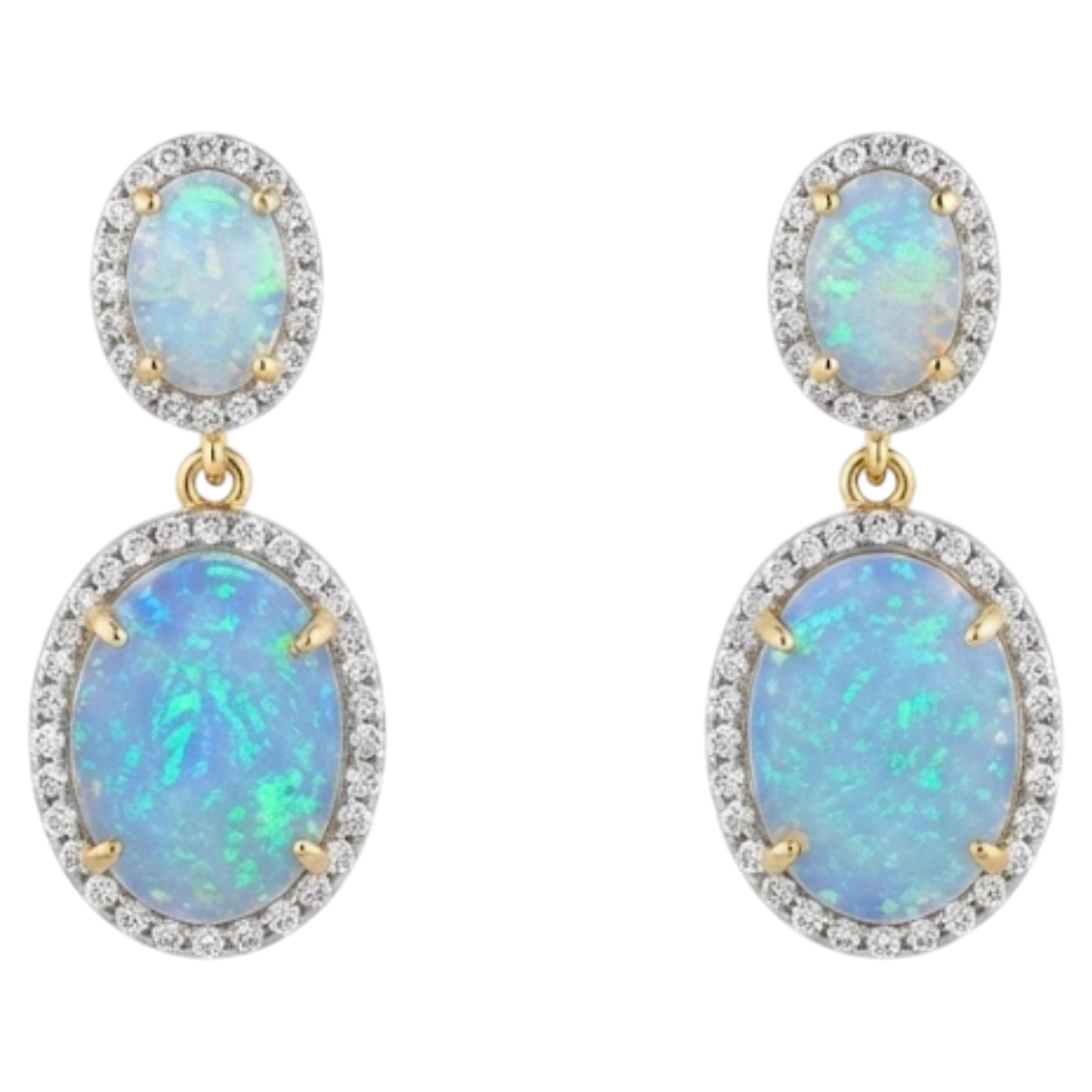 Designer-Ohrstecker aus 14-karätigem Gold mit Opal (6,17 Karat) und Diamanten (0,77 Karat)