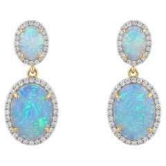 Designer 14K Gold Opal 6.17ct & Diamond 0.77ct Stud Earrings