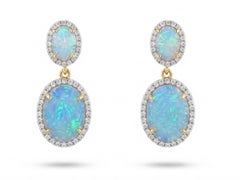 Designer 14K Gold Opal 6.17ct & Diamond 0.77ct Stud Earrings