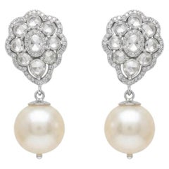 Designer 14K Gold Pearl 33.40ct & Diamond 1.83ct Stud Earrings