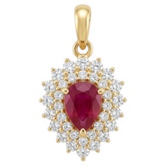 18K Gold Ruby and Diamond Pendant, 0.73ct Ruby, 0.64ct Diamonds