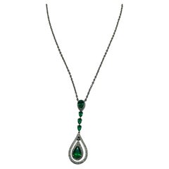 Natural 18K Gold Necklace, 1.31ct Emerald, 0.36ct Diamonds