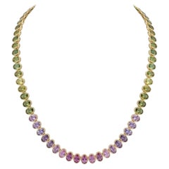 Natural 18K Gold Multi Sapphire Necklace, 48.06ct, New Design