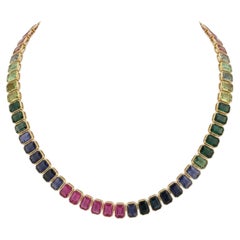 Elegant 18K Gold Necklace with 74.67ct Multi Sapphire, New Design