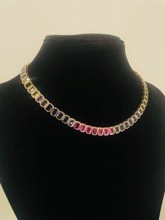 Elegant 18K Gold Necklace with 74.67ct Multi Sapphire, New Design
