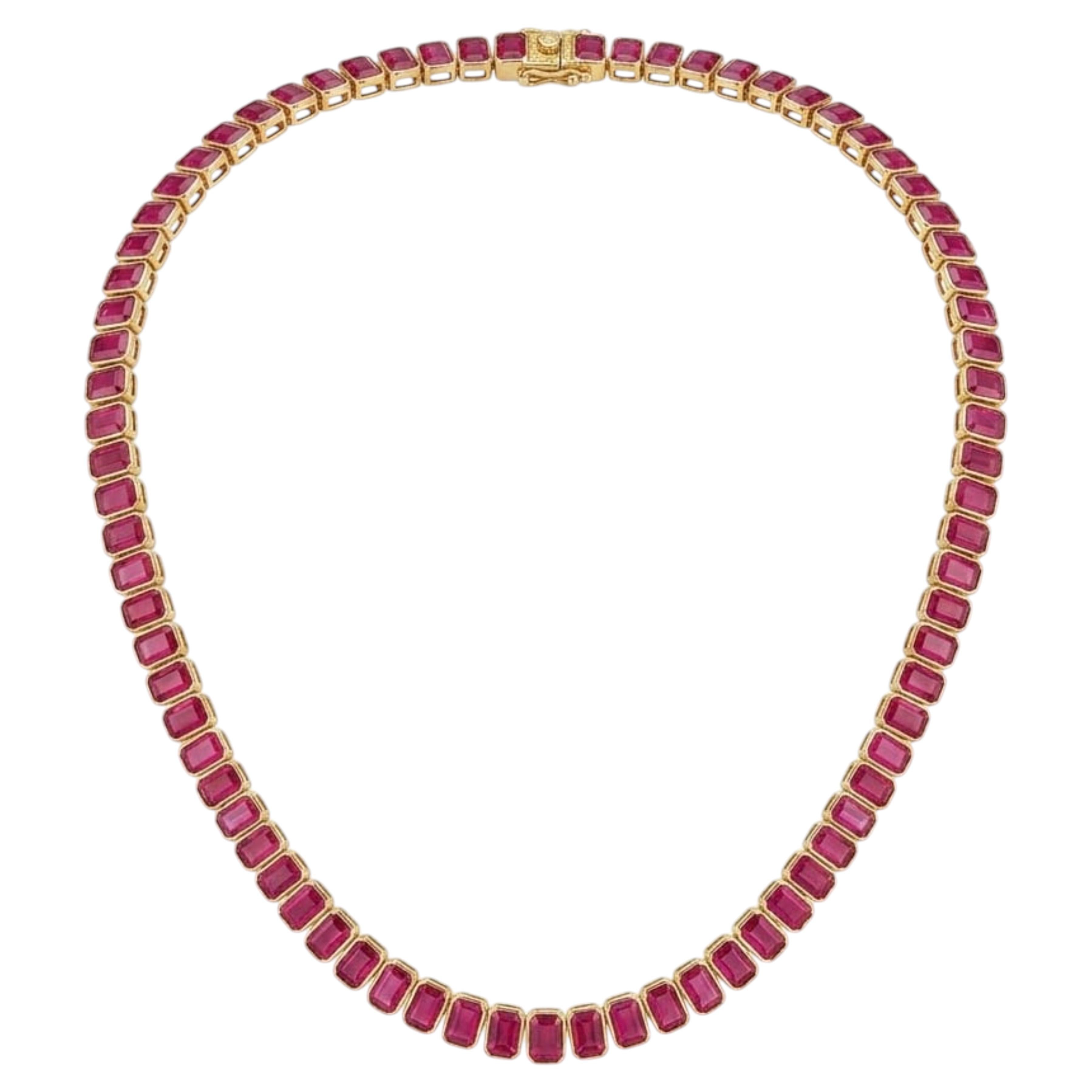 New 18K Gold Necklace with 44.88ct Ruby, Elegant Design, 25.97g For Sale