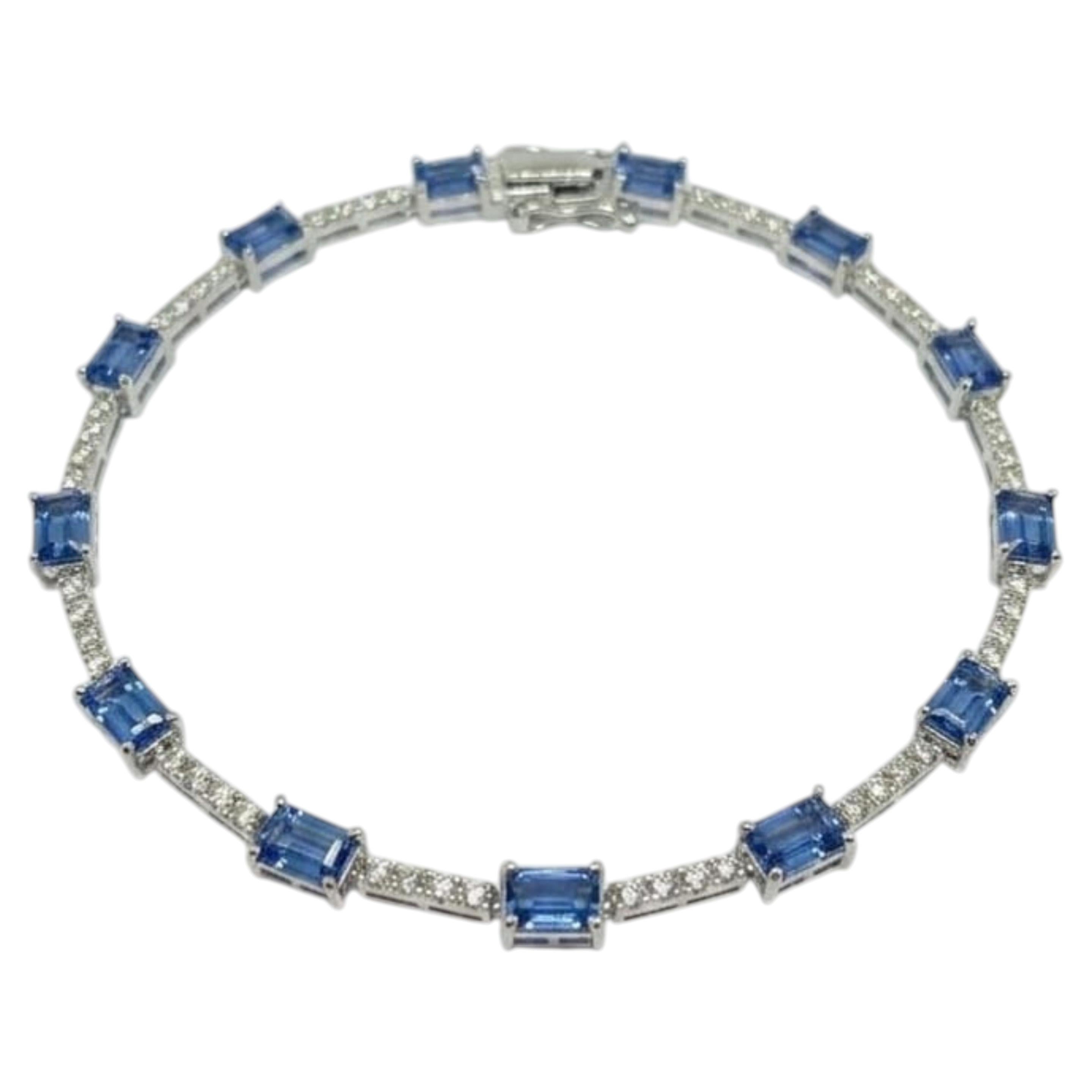 Natural 18K Gold Blue Sapphire 3.87cts & Diamond 0.39cts Bracelet For Sale
