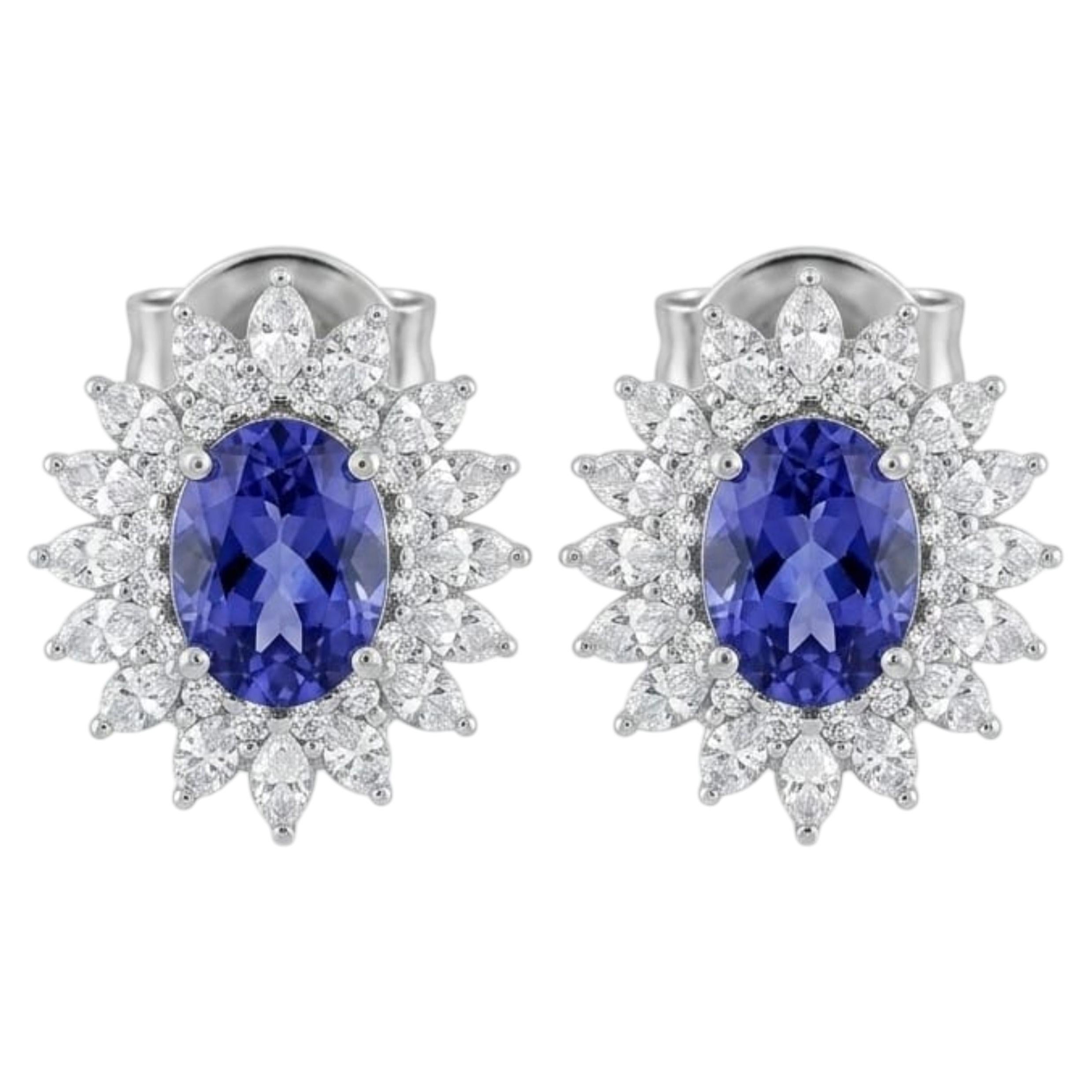 Natural 18K Gold Diamond and Semi Stone Stud Earrings, 1.93ct For Sale