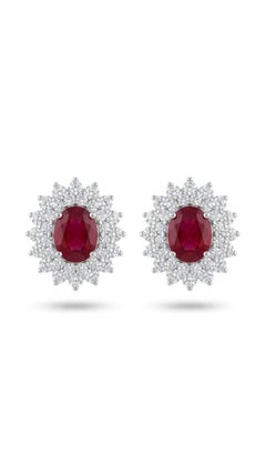 18K Gold Diamond 1.93ct & Ruby 1.95ct Stud Earrings, New Design