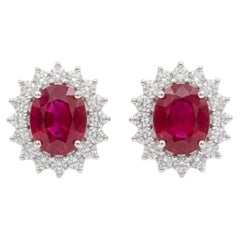 Boucles d'oreilles clous en or 18 carats naturel, avec diamant et rubis de 1,93 ct, nouvelle création