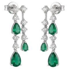 18K Gold Diamond 0.30ct Emerald Stud Earrings, New Creation