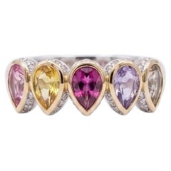 Stunning 18K Gold Multi Sapphire and Diamond Halo Ring, New Design