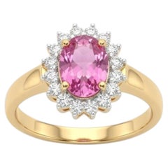Ring aus 18-karätigem Naturgold mit rosa Saphir und Diamanten im Halo-Design, 1,47 ct
