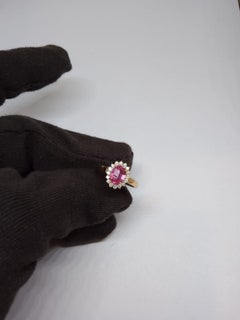 Natural 18K Gold Pink Sapphire & Diamond Halo Ring, 1.47ct