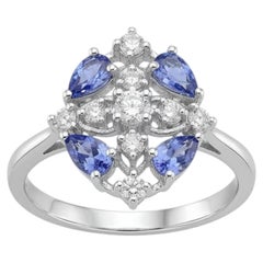 Natural 18K Gold Blue Sapphire & Diamond Halo Ring, 0.53ct