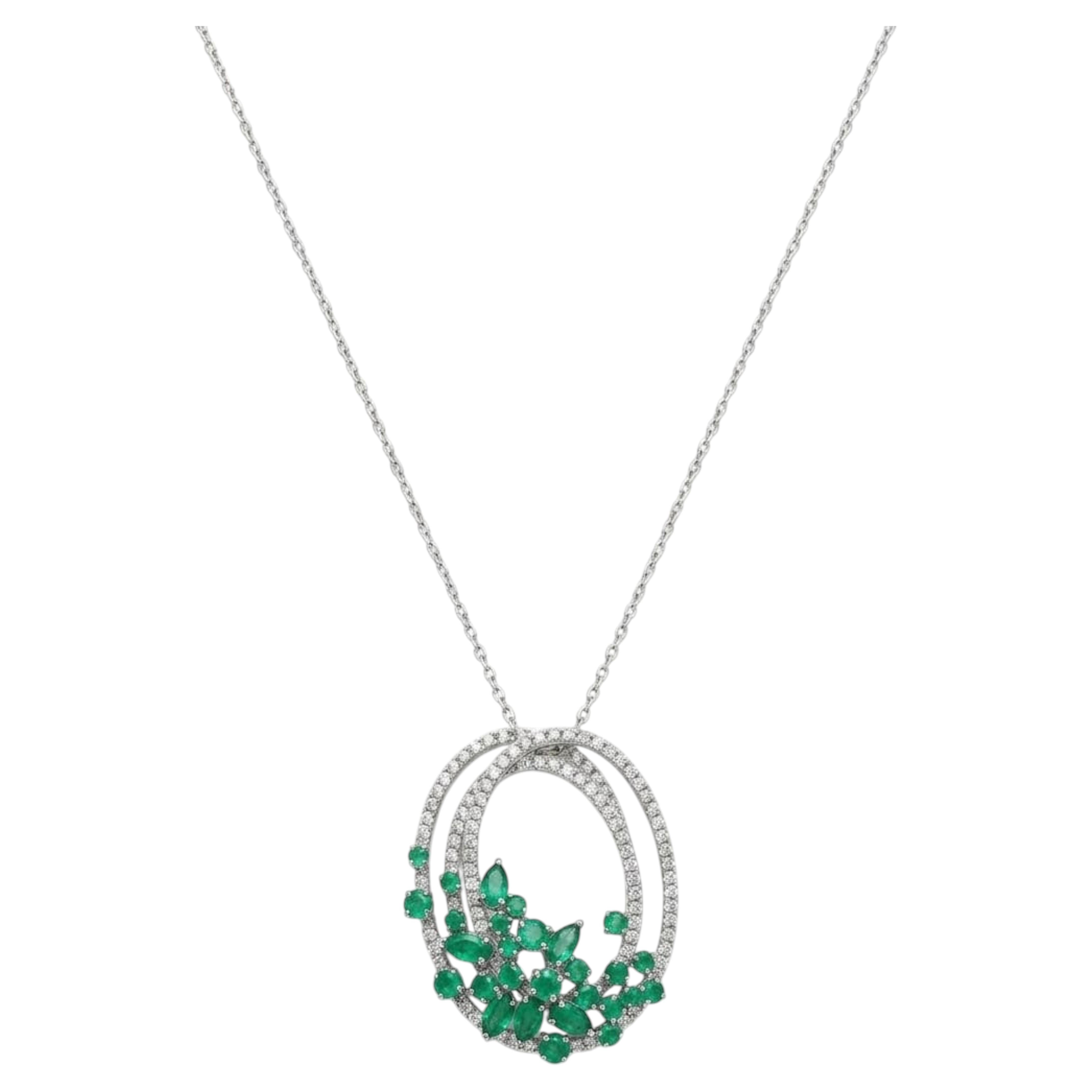 18K Gold Emerald and Diamond Pendant Necklace, 3.53ct Emerald