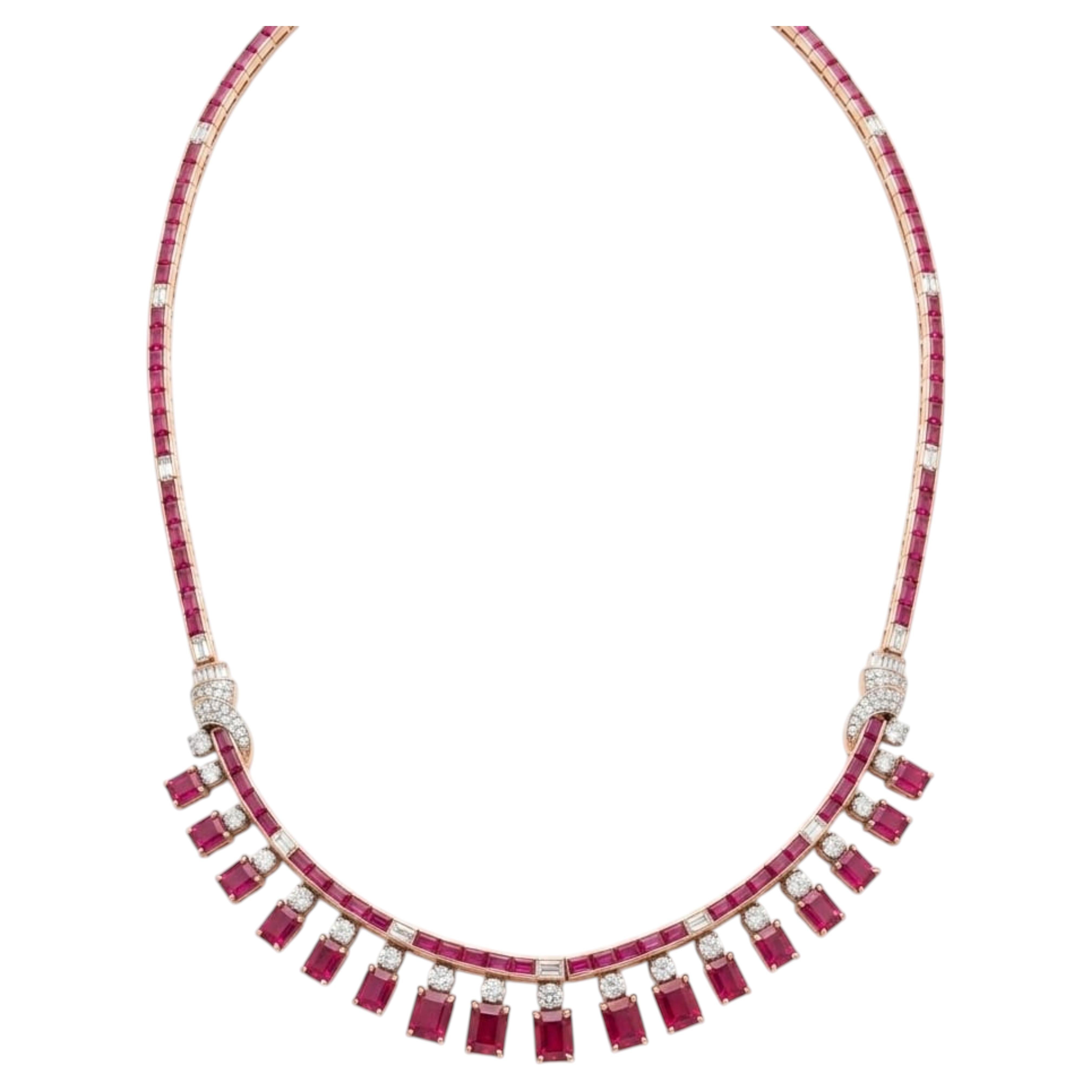 Elegant 18K Gold Necklace with 17.02ct Ruby and 3.38ct Diamonds