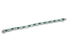 Natural Emerald & Diamond Tennis Bracelet in 14k White Gold, 5.22 Carats