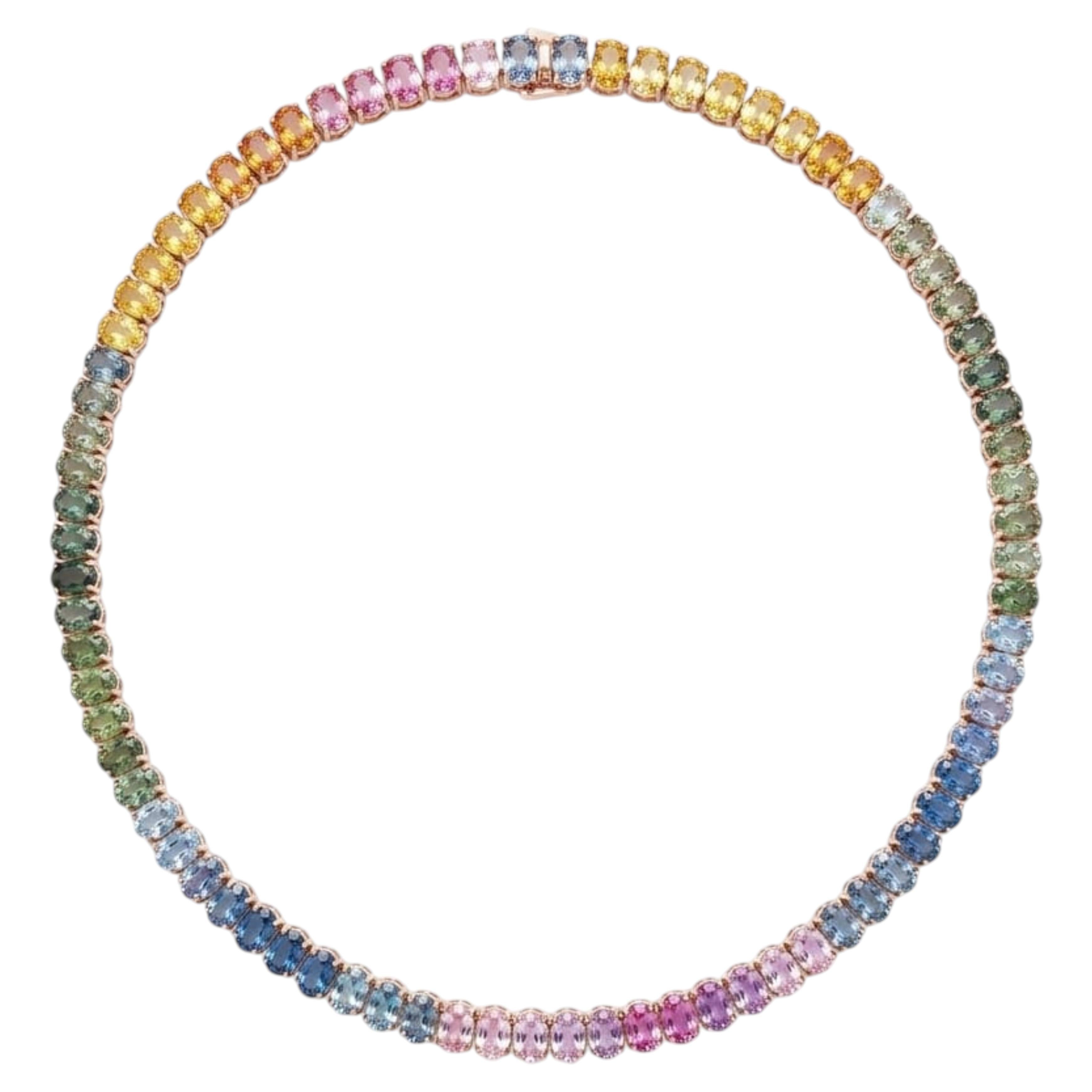 Elegant 18K Gold Necklace with 51.32ct Multi Sapphire, New Design