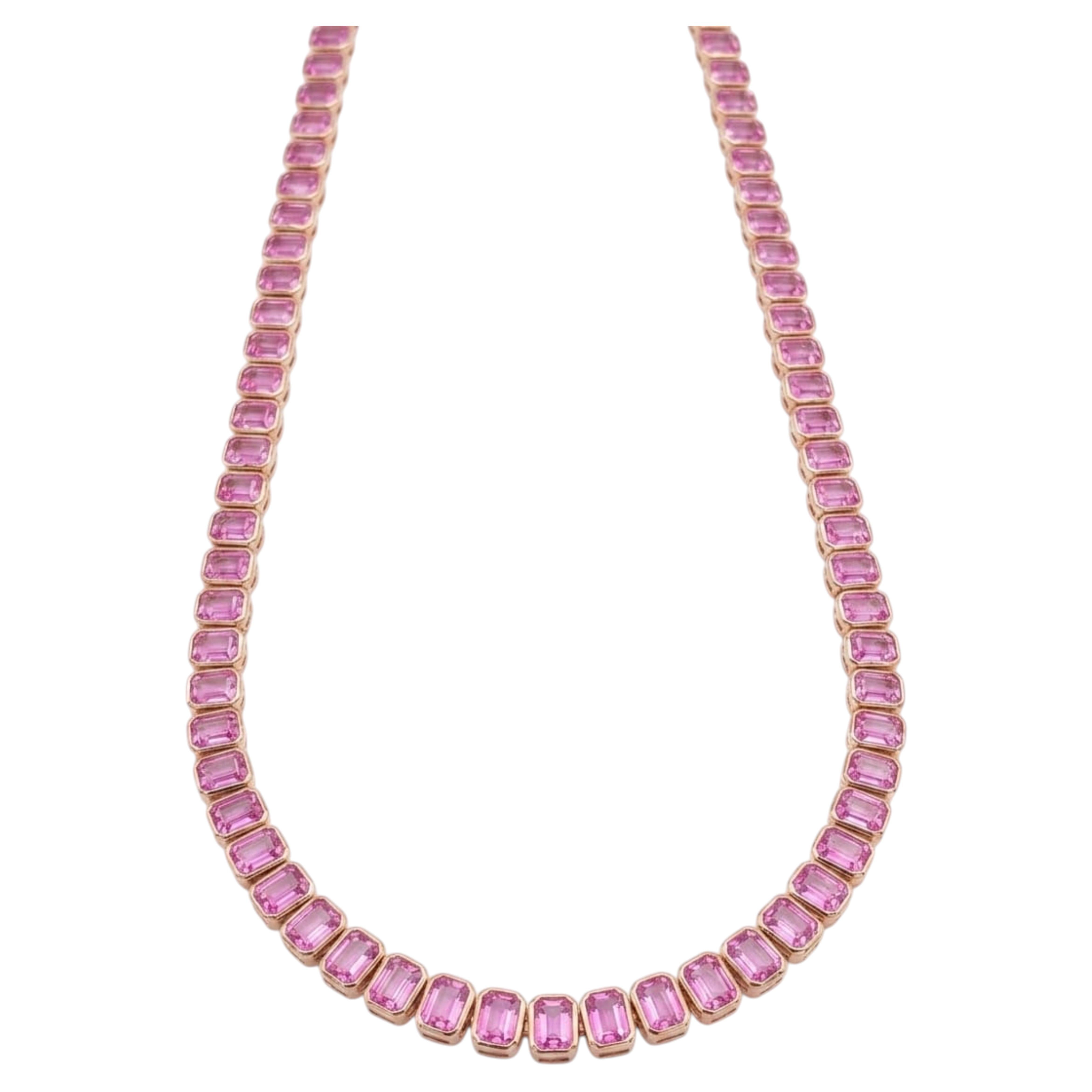 Elegant 18K Gold Necklace with Pink Sapphire, New Design