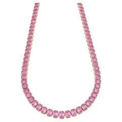 Elegante collana in oro 18 carati con zaffiro rosa, nuovo design