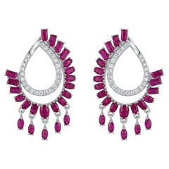Natural 18K Gold Diamond 0.82ct Ruby Stud Earrings, New