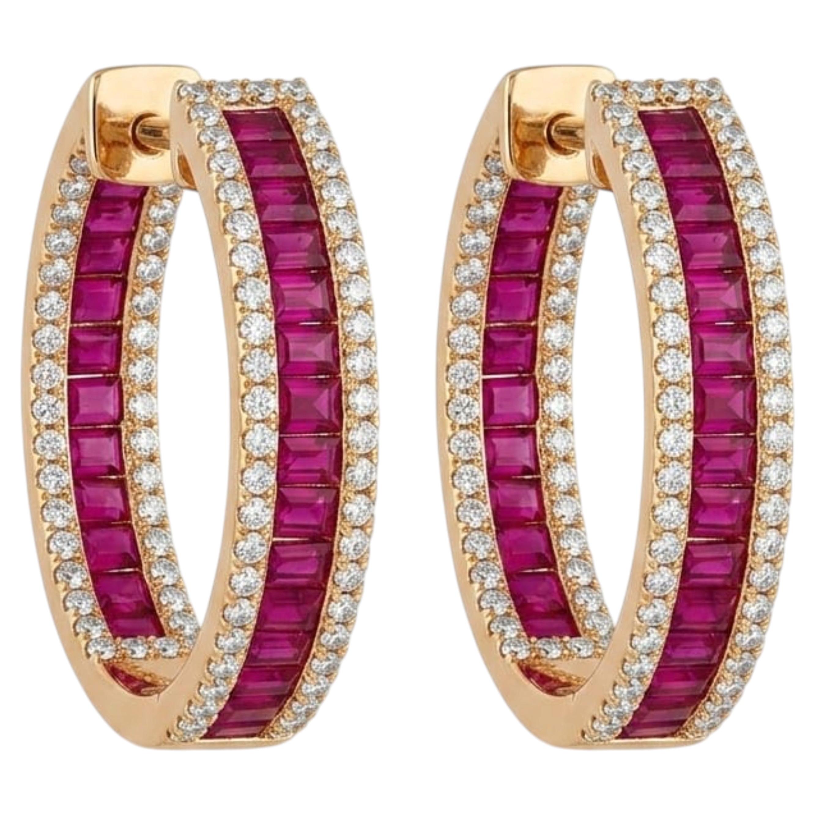 18K Gold Diamond 2.76ct Ruby Stud Earrings, New