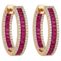 18K Gold Diamond 2.76ct Ruby Stud Earrings, New