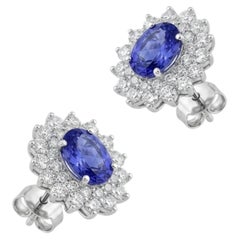 Orecchini a bottone in oro 18 carati naturale con diamanti e zaffiro blu da 1,93 carati
