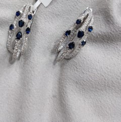 Natural 18K Gold Diamond 0.84ct Blue Sapphire Stud Earrings