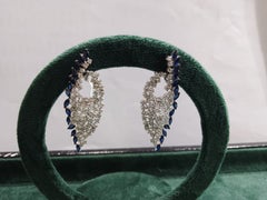 Natural 18K Gold Diamond 2.46ct Blue Sapphire Stud Earrings