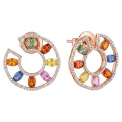 Ohrstecker aus natürlichem 18-karätigem Gold mit einem Diamanten (1,50 ct) und mehreren Saphiren