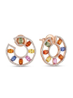 Natural 18K Gold Diamond 1.50ct Multi Sapphire Stud Earrings