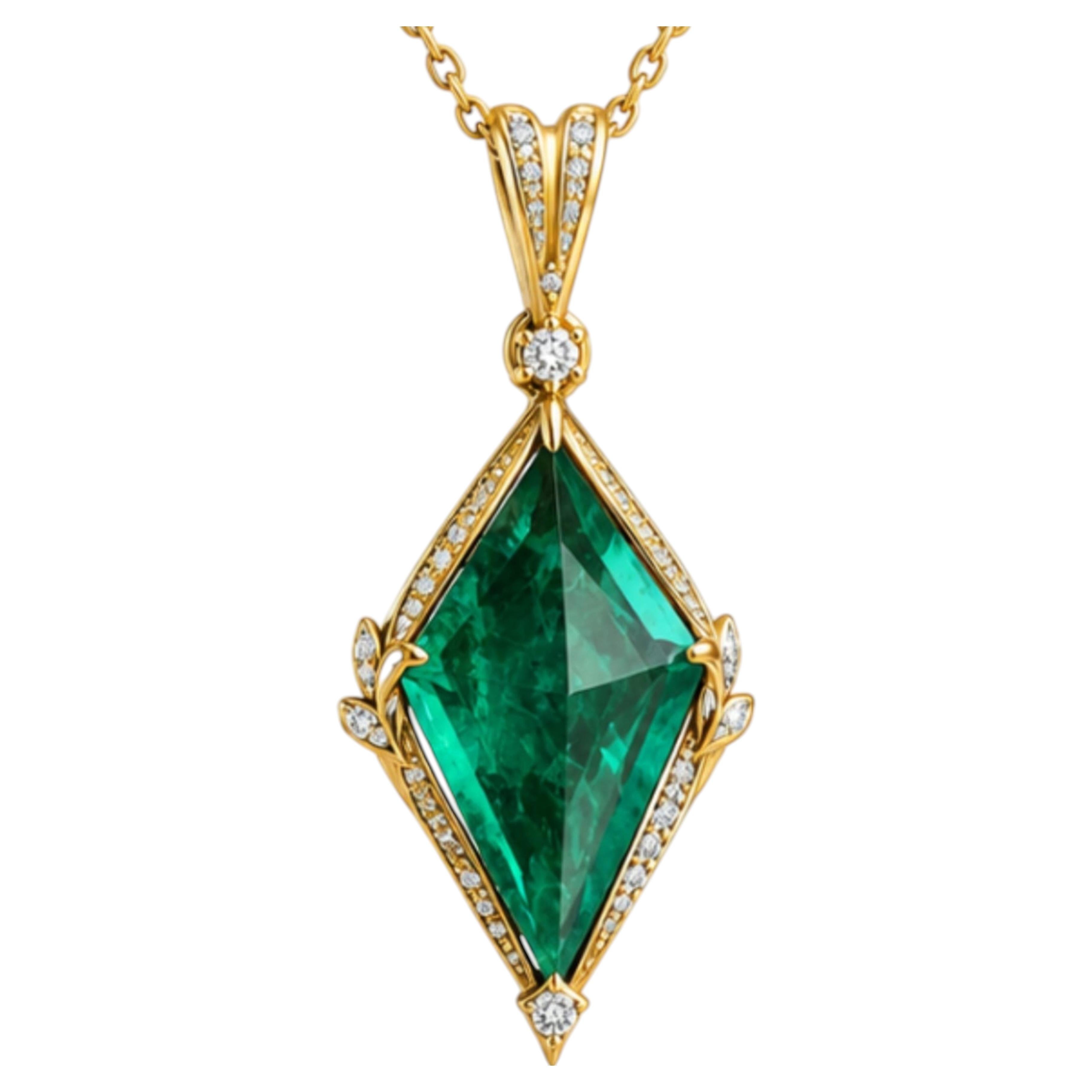Natural 18K Gold Emerald & Diamond Pendant, 2.55ct Diamonds