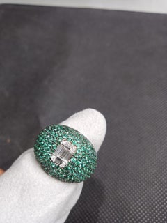 Natural 18K Gold Emerald Halo Ring with 0.25ct Diamonds, New Design