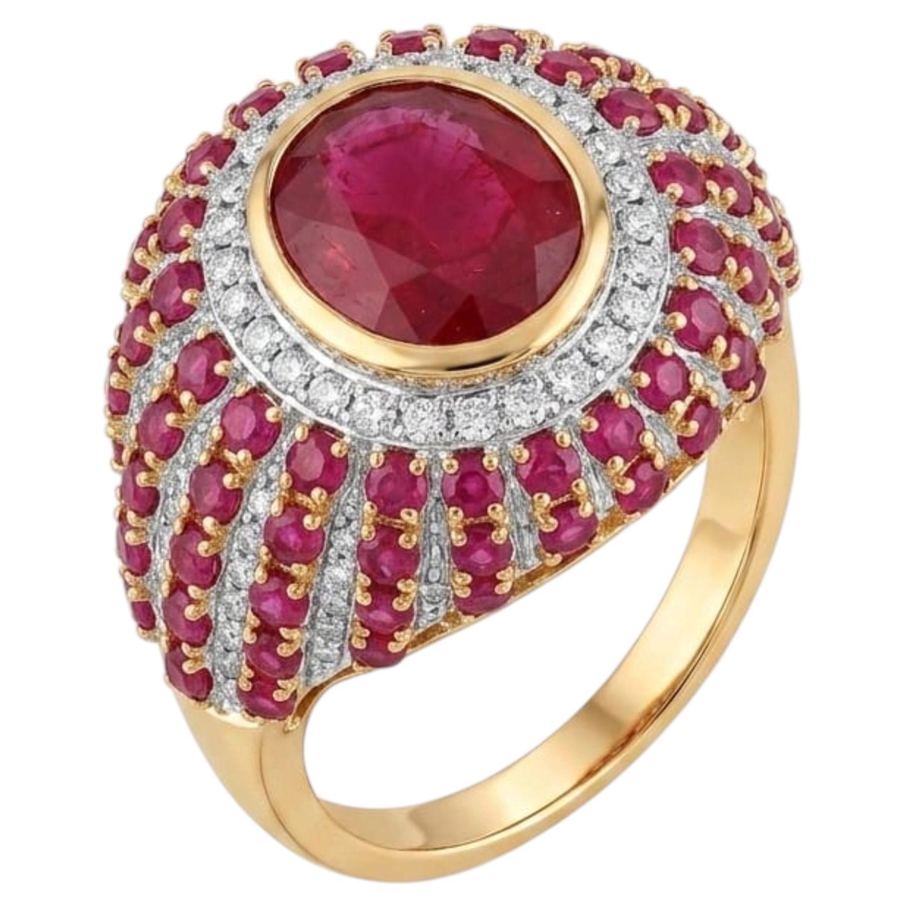 Splendido anello in oro 18 carati con rubino e diamanti a corona, rubino da 4,04 carati, nuovo