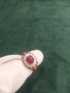 Stunning 18K Gold Ruby & Diamond Halo Ring, 4.04ct Ruby, New