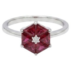 Natural 18K Gold Ruby and Diamond Halo Ring, 0.66ct Ruby, New
